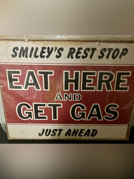 Other - Smiley's Rest Stop "Eat Here and Get Gas" Metal Nostalgia Sign New/Sealed